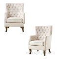 Cream Linen Tufted High Back Arm Chair